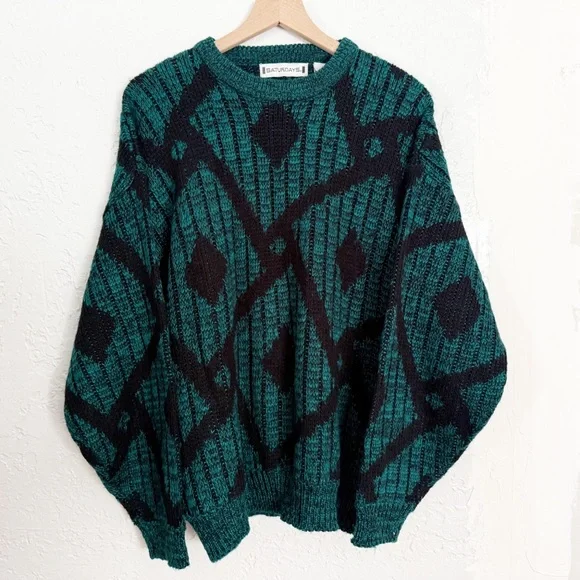 Vintage funky geometric oversized knit sweater size XL - Picture 3 of 6